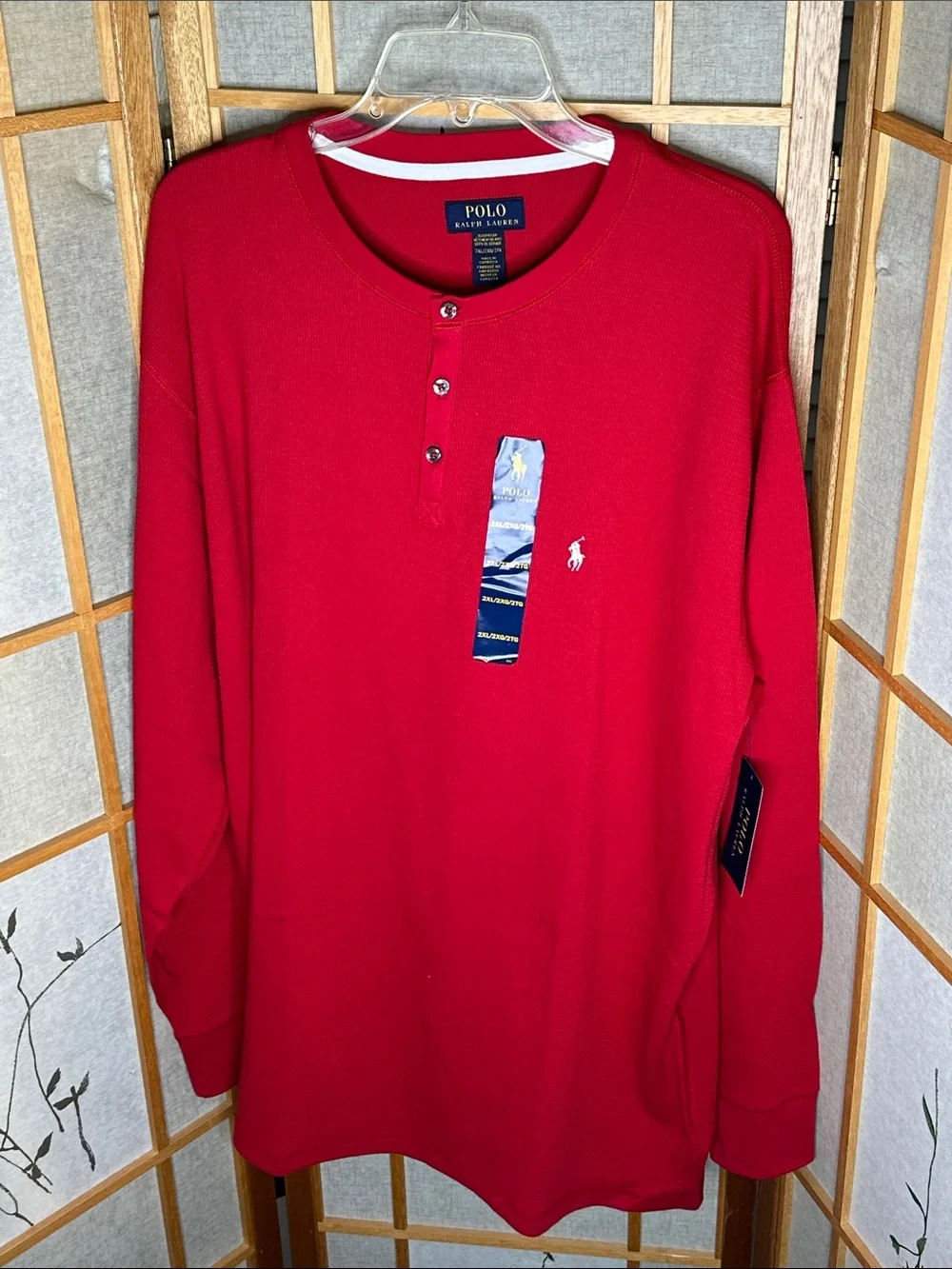 NWT Polo Ralph Lauren Red Waffle-Knit Thermal Long-Sleeve Henley Shirt Size 2XL